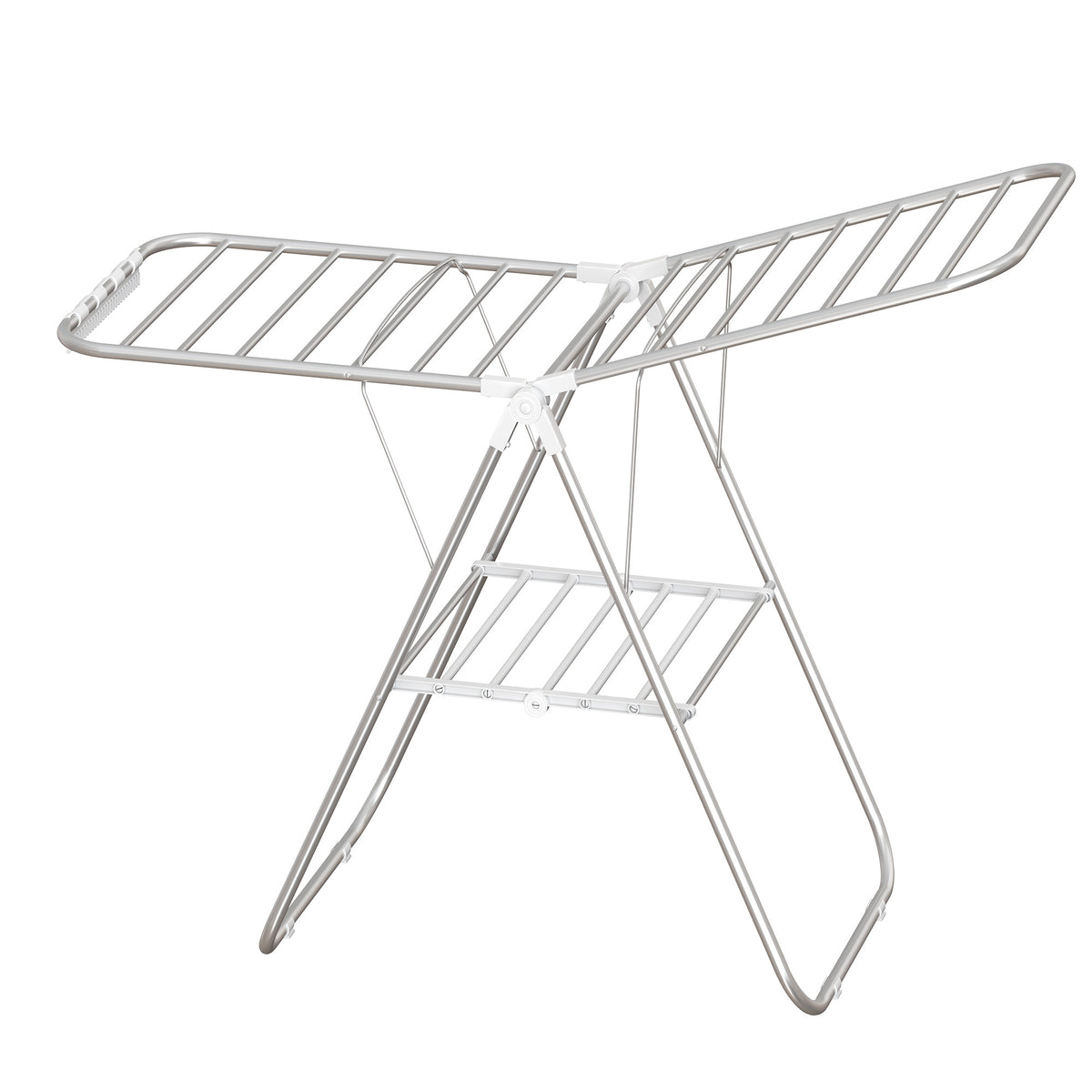 LEDREM Clothes Drying Rack, Foldable Stainless Steel Laundry Airer with Adjustable Wings, Space-Saving for Indoor Outdoor, Silver and White