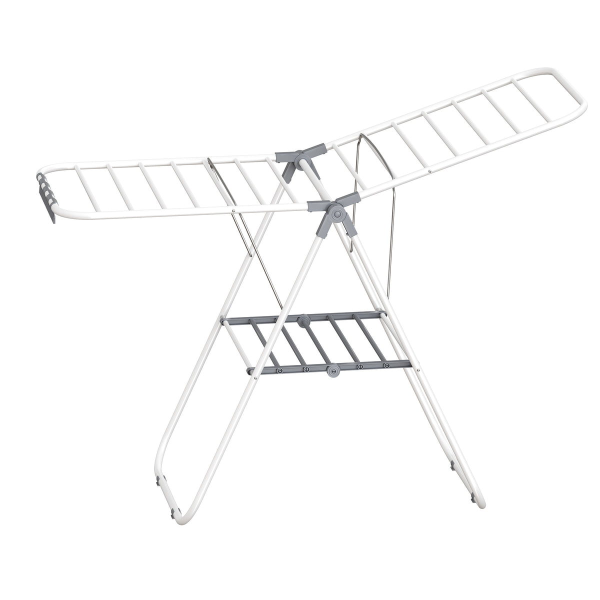 LEDREM Clothes Drying Rack, Foldable Steel Laundry Airer with Adjustable Wings, Space-Saving for Indoor Outdoor, Silver and Gray