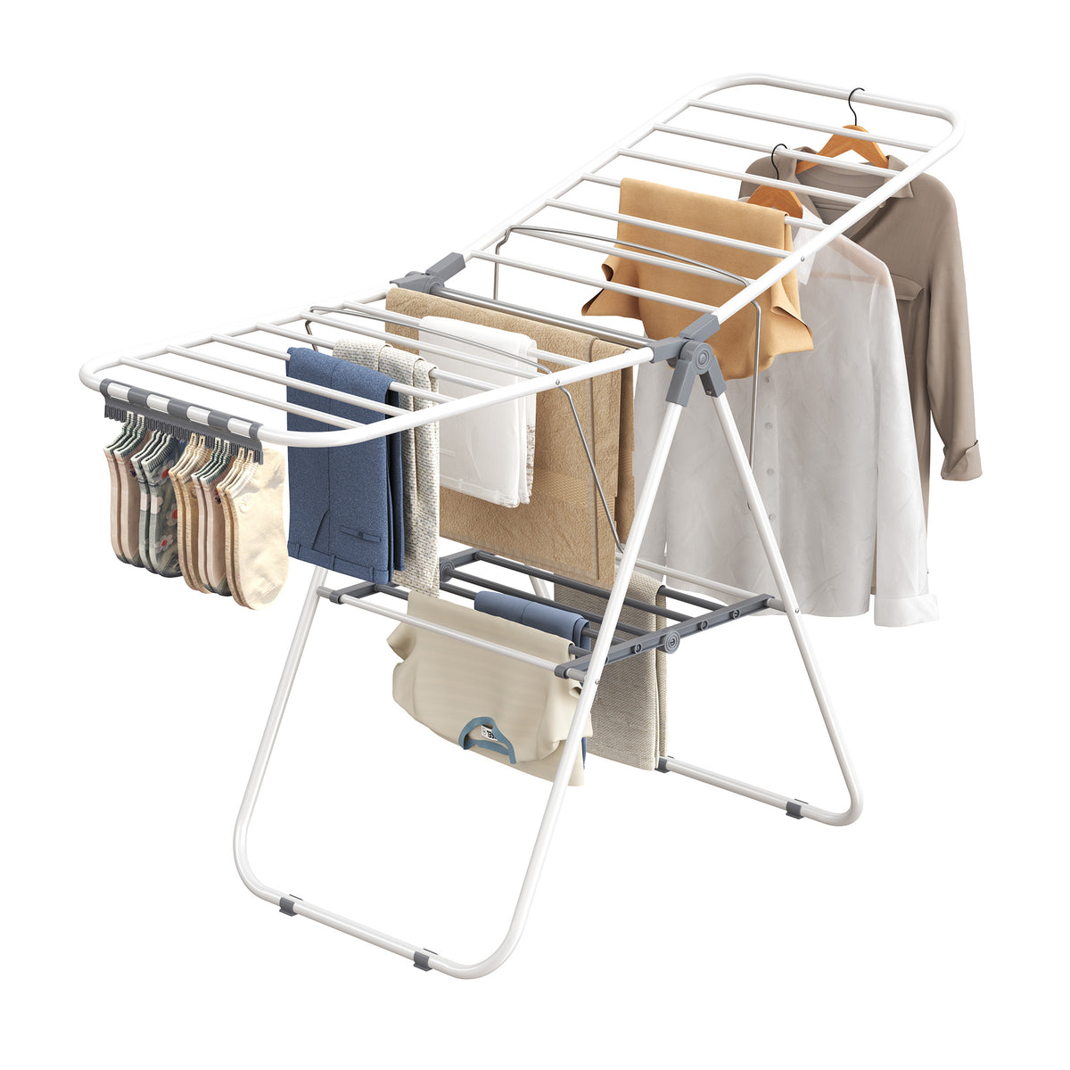 LEDREM Clothes Drying Rack, Foldable Steel Laundry Airer with Adjustable Wings, Space-Saving for Indoor Outdoor, Silver and Gray