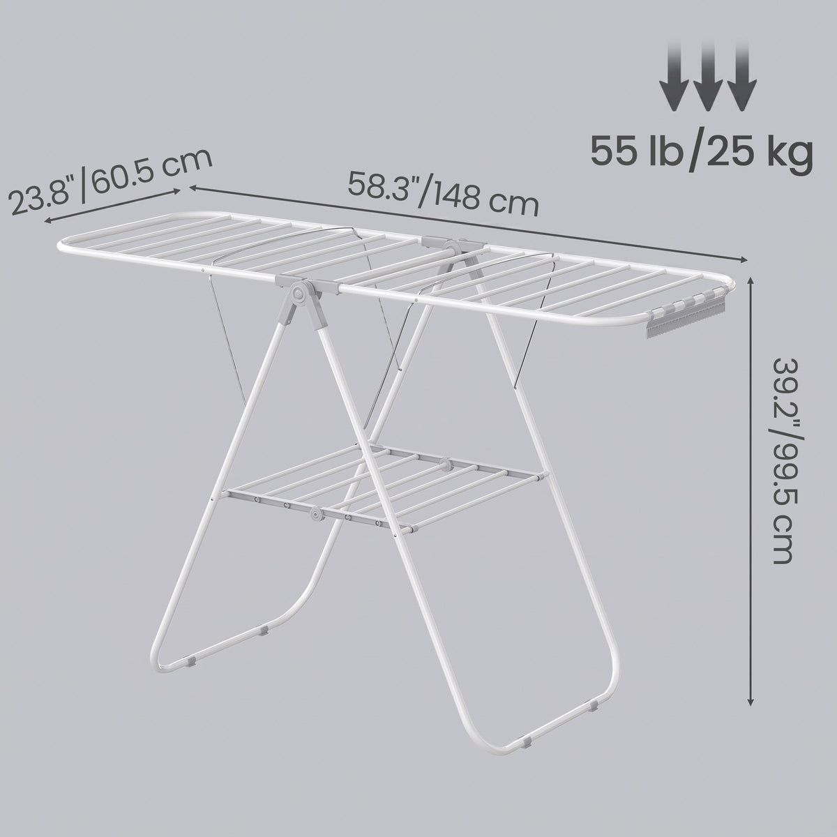 LEDREM Clothes Drying Rack, Foldable Steel Laundry Airer with Adjustable Wings, Space-Saving for Indoor Outdoor, Silver and Gray