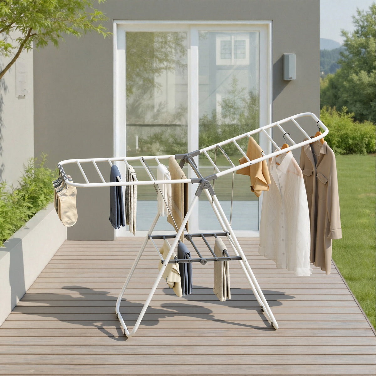 LEDREM Clothes Drying Rack, Foldable Steel Laundry Airer with Adjustable Wings, Space-Saving for Indoor Outdoor, Silver and Gray