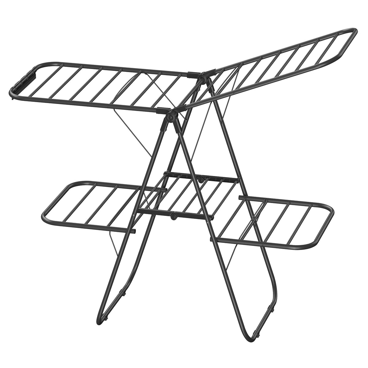 LEDREM Clothes Drying Rack, Foldable 2-Level Laundry Drying Rack, with Height-Adjustable Wings, 33 Drying Rails, Sock Clips, Black