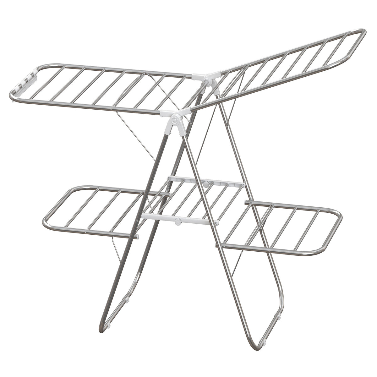 LEDREM Foldable Clothes Drying Rack, 2-Level Laundry Rack with Adjustable Wings, 61.6 x 24.1 x 41.7 inches, Silver and White