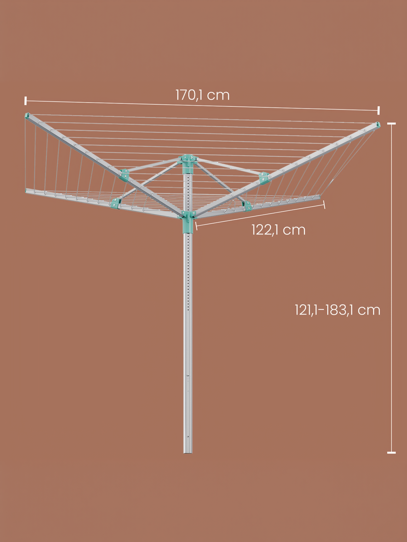 Retractable Umbrella Drying Rack, Height Adjustable Outdoor Clothesline with 164 ft Capacity and Ground Spike, Silver and Green