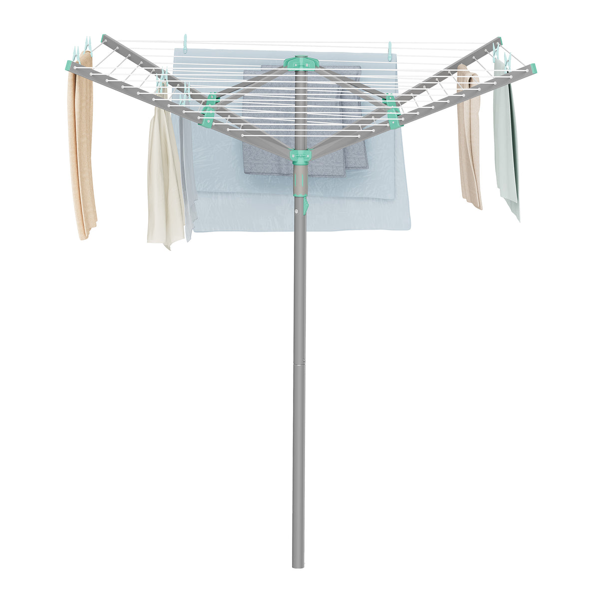 LEDREM Outdoor Clothes Drying Rack, Adjustable Rotary Clothesline with Clips, for Garden, 197 ft, Silver