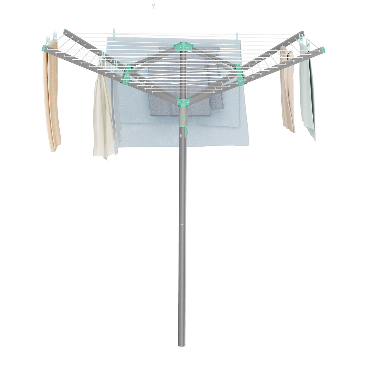 LEDREM Outdoor Clothes Drying Rack, Adjustable Rotary Clothesline with Clips, for Garden, 197 ft, Silver