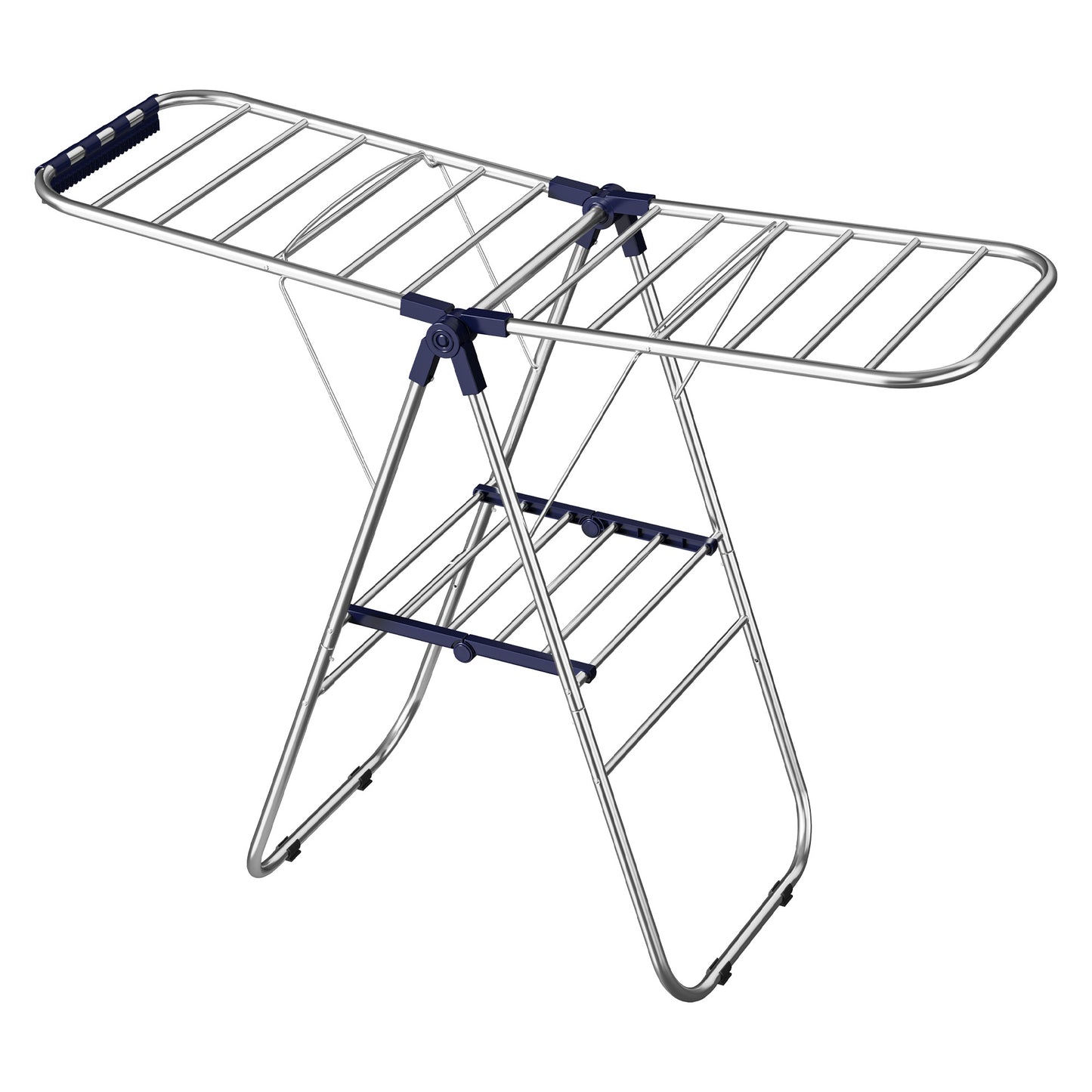 Foldable Metal Laundry Rack, Clothes Drying Rack, Height-Adjustable Gullwings, 17 x 51.2 x 39 Inches, Blue