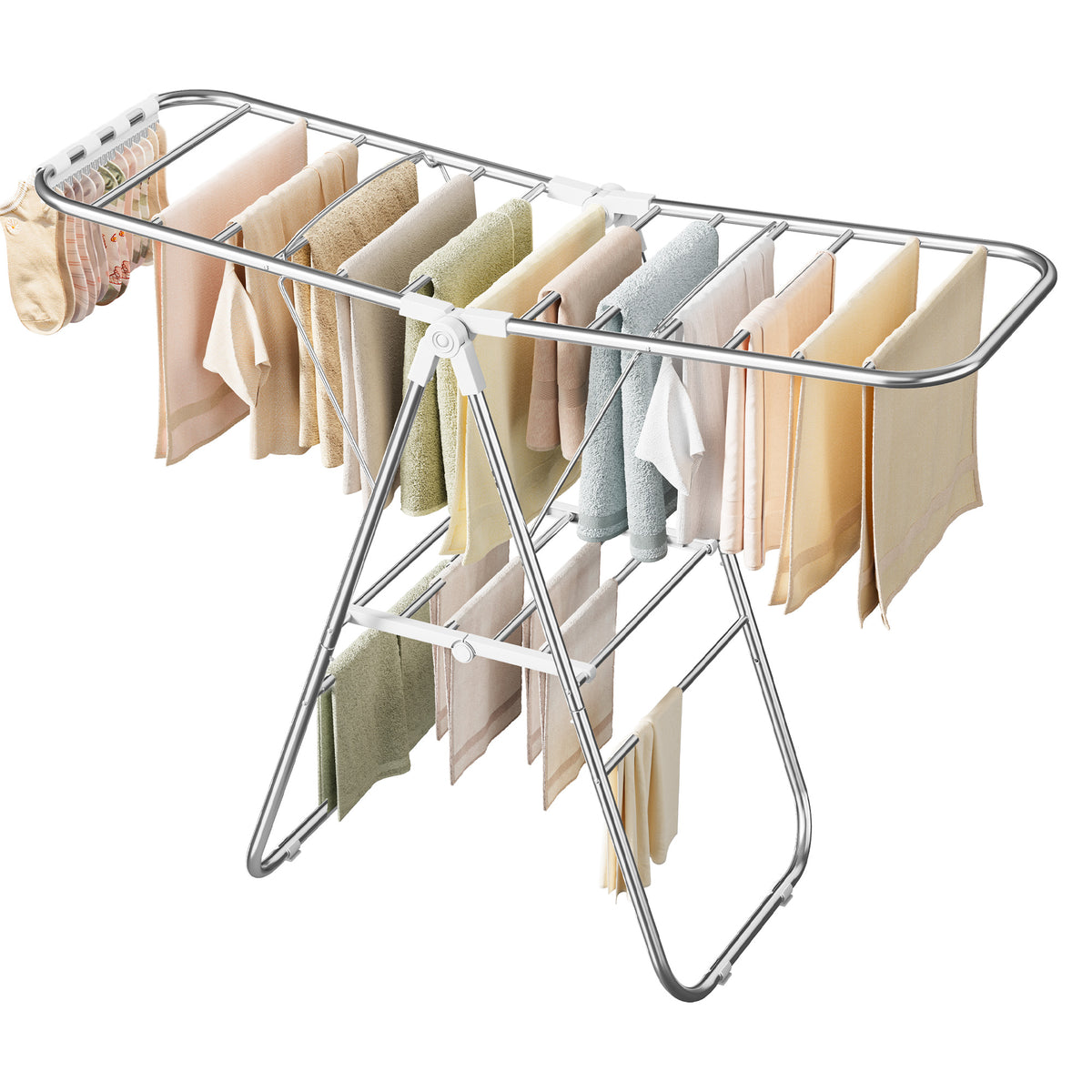 Foldable Metal Laundry Rack, Clothes Drying Rack, Height-Adjustable Gullwings, 17 x 51.2 x 39 Inches, White