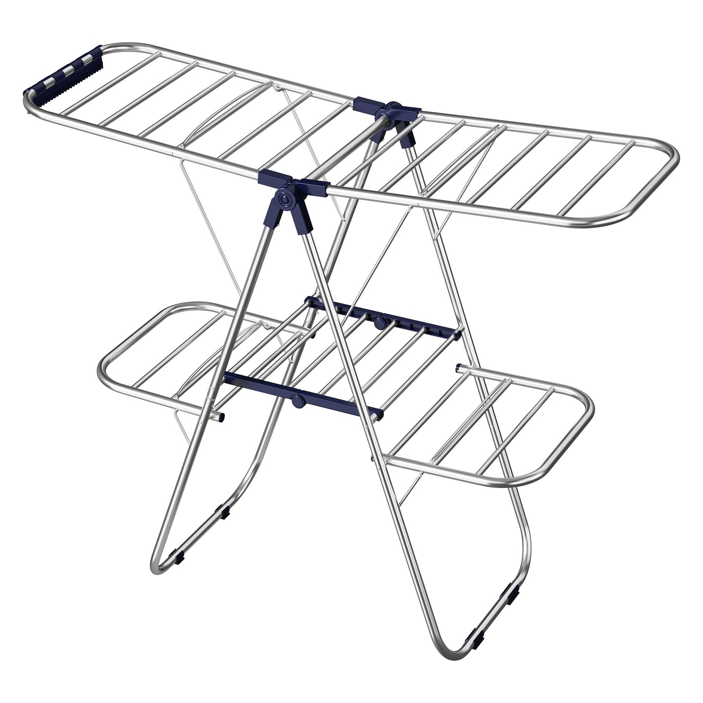 Foldable Metal Laundry Rack, Clothes Drying Rack, Height-Adjustable Gullwings, 17 x 51.2 x 41.7 Inches, Blue
