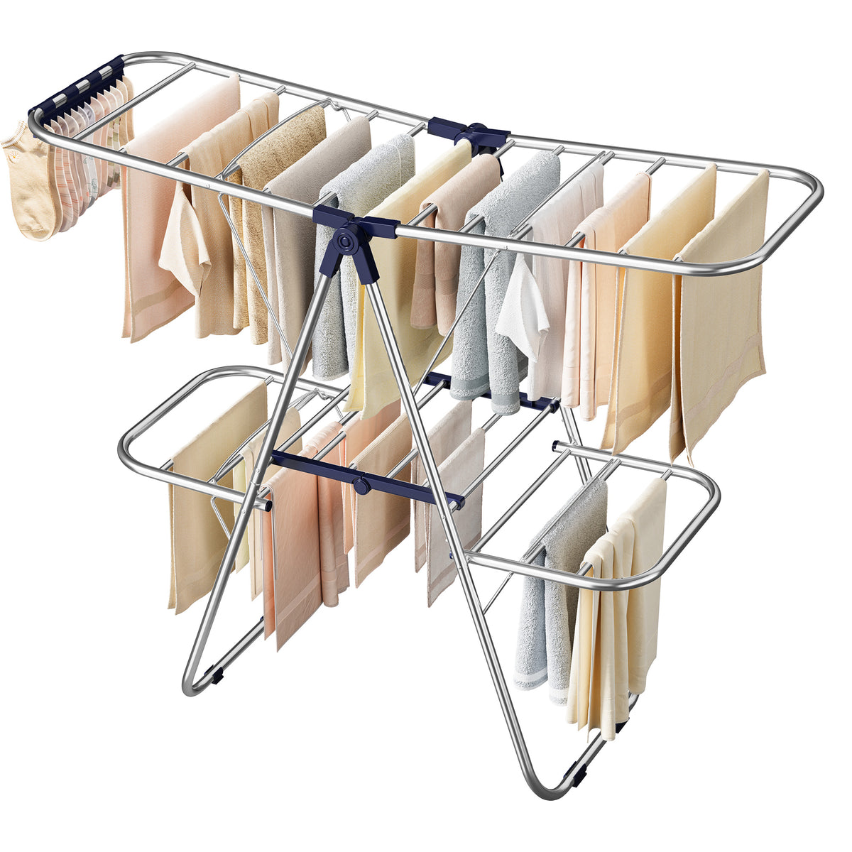 Foldable Metal Laundry Rack, Clothes Drying Rack, Height-Adjustable Gullwings, 17 x 51.2 x 41.7 Inches, Blue