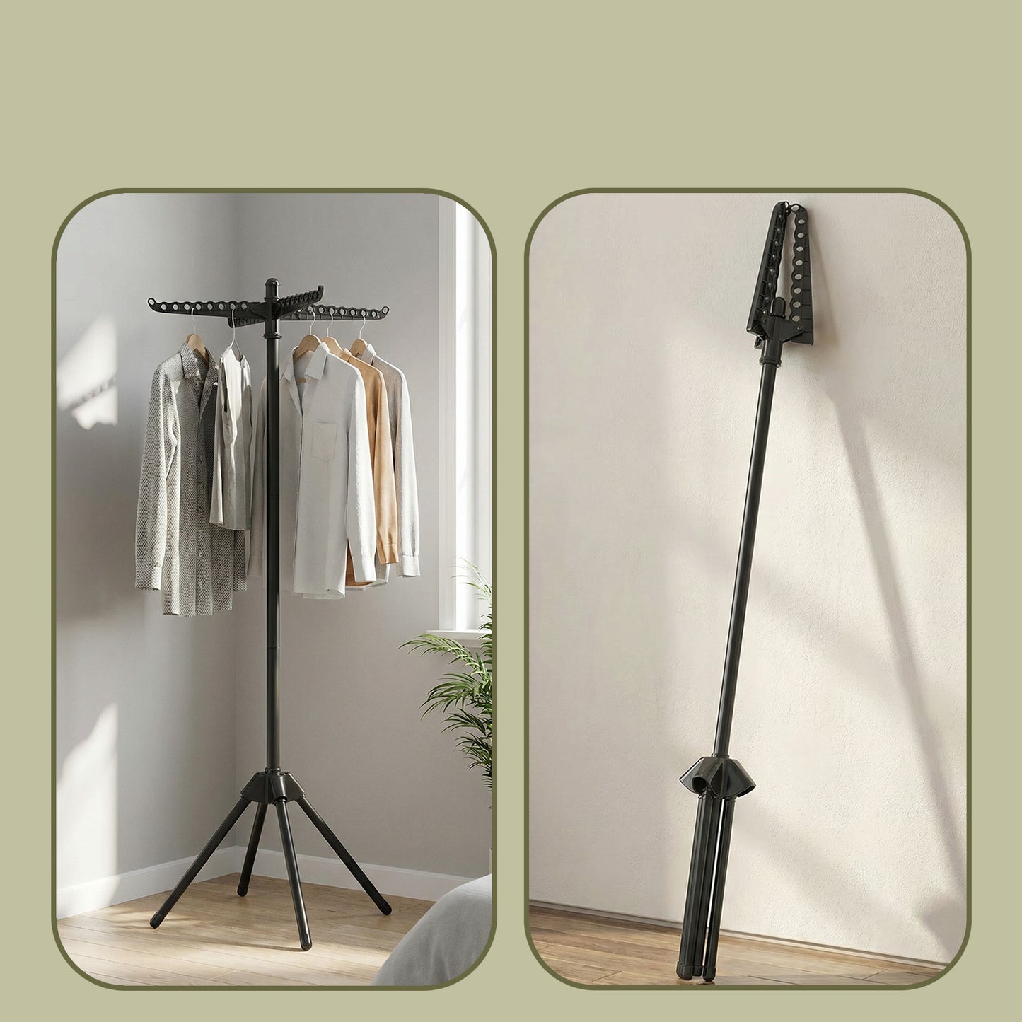 Folding Clothes Drying Rack with 3 Rotatable Arms, Stainless Steel Laundry Rack for 27 Pieces, 59-Inch Tall, Black