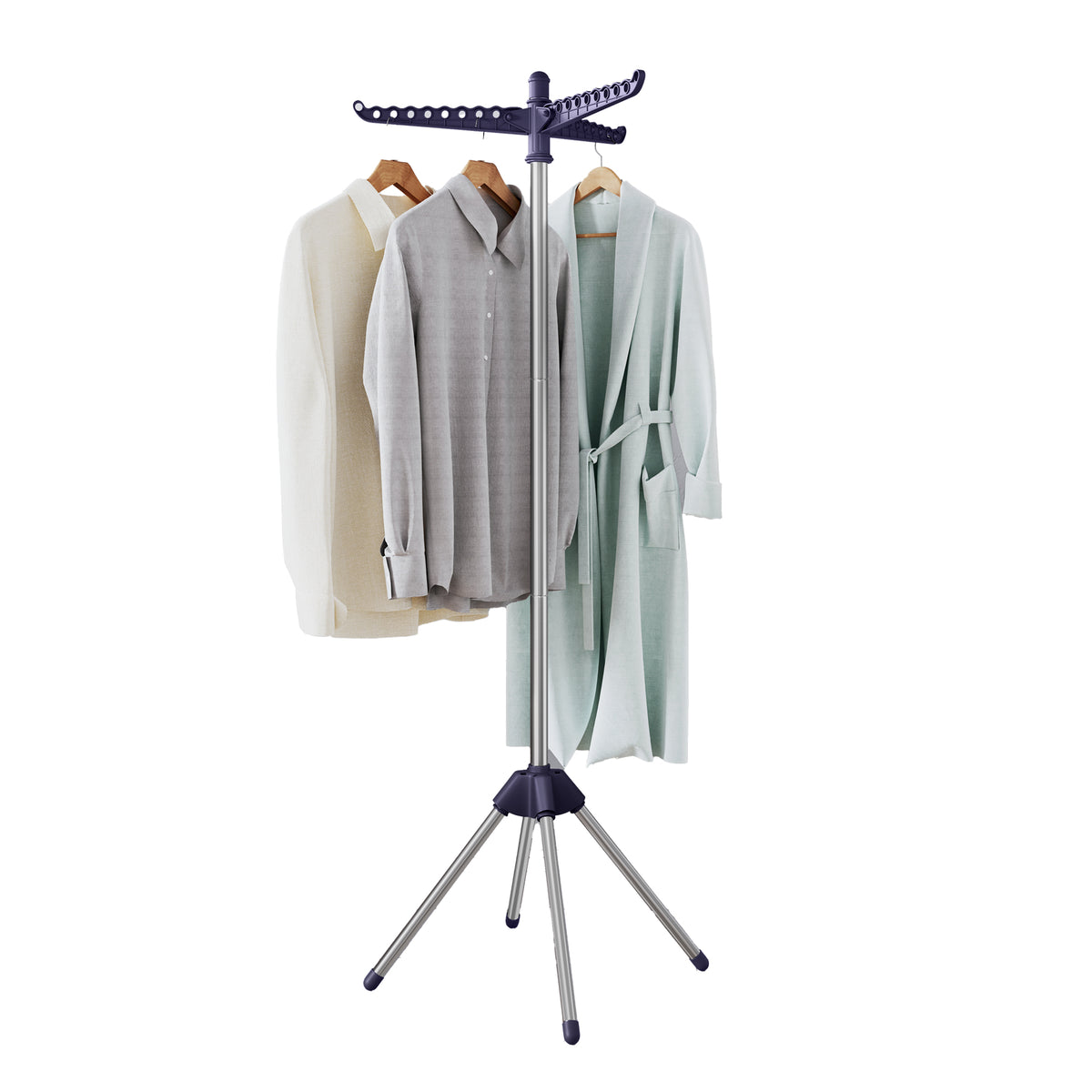 LEDREM Folding Clothes Drying Rack with 3 Rotatable Arms, Steel,Stainless Steel,PP Plastic,ABS Plastic, 61.6 Inches, Silver and Blue