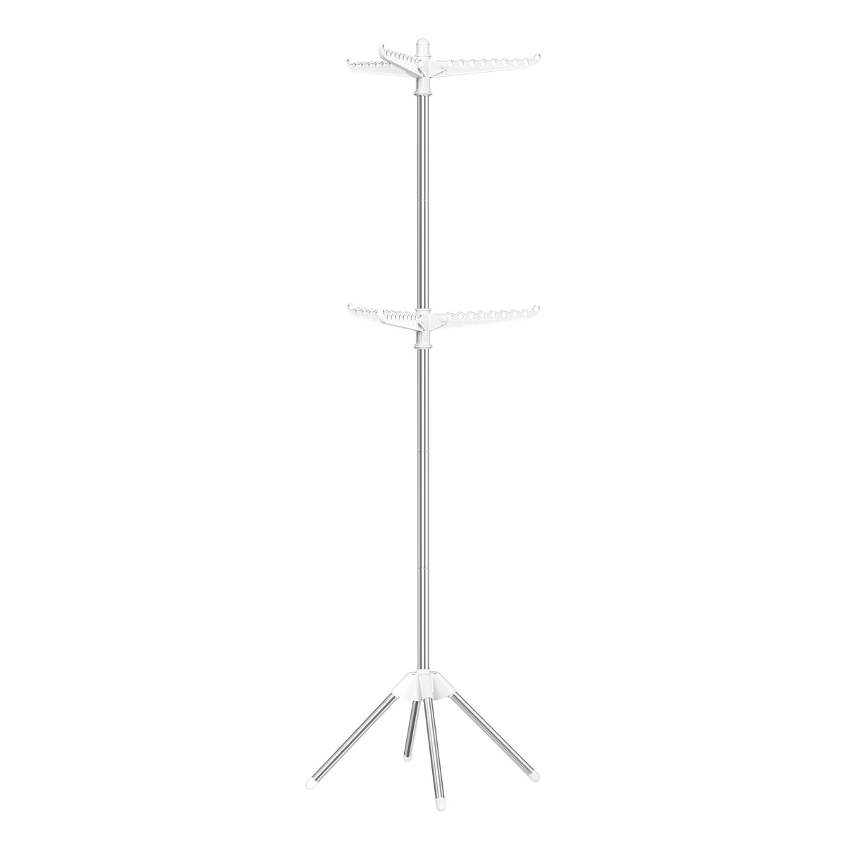 2-Tier Clothes Drying Rack, Folding Laundry Rack with 6 Rotatable Arms for Hangers, Stainless Steel, Holds 54 Items, White and Silver