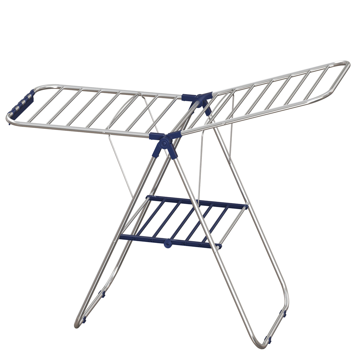 LEDREM Foldable Clothes Drying Rack, 2-Level Laundry Rack with Adjustable Wings, 58.3 x 23.8 x 39.2 inches, Silver