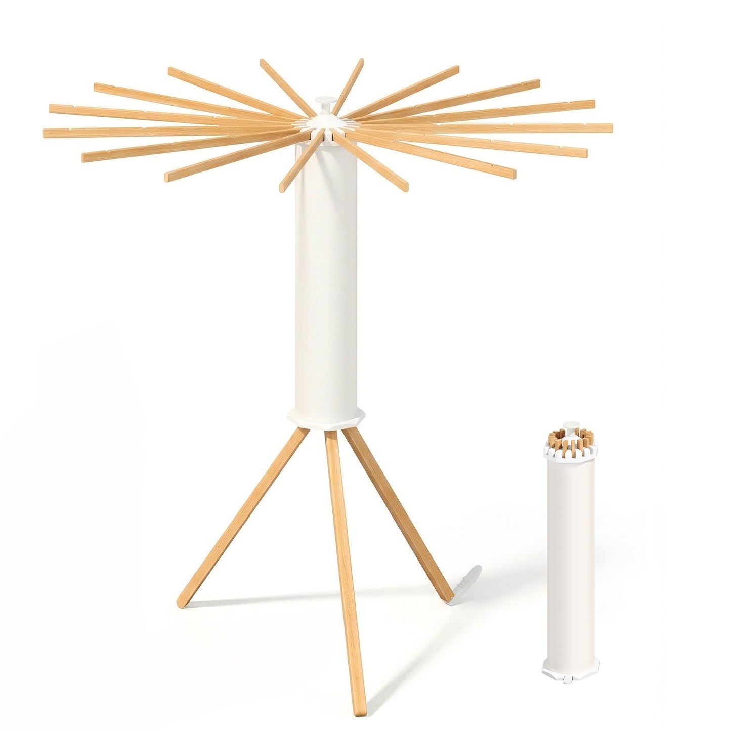 Folding Clothes Horse, Extendable Stand, Space-Saving, Rotatable, Balcony Laundry Room, Wood Arms, Natural Color