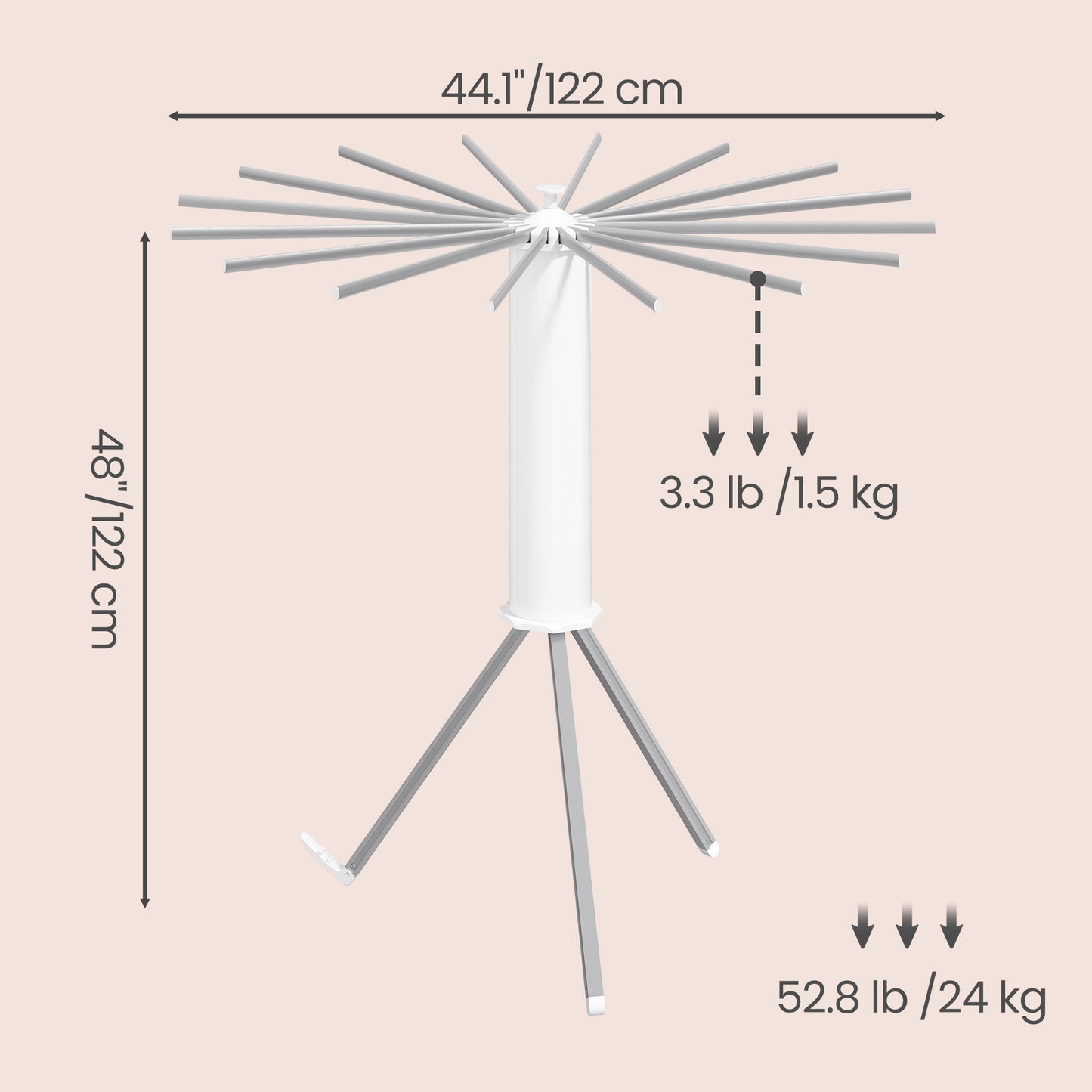 Folding Clothes Horse, Extendable Stand, Space-Saving, Rotatable, Balcony Laundry Room, Aluminum Arms, Silver