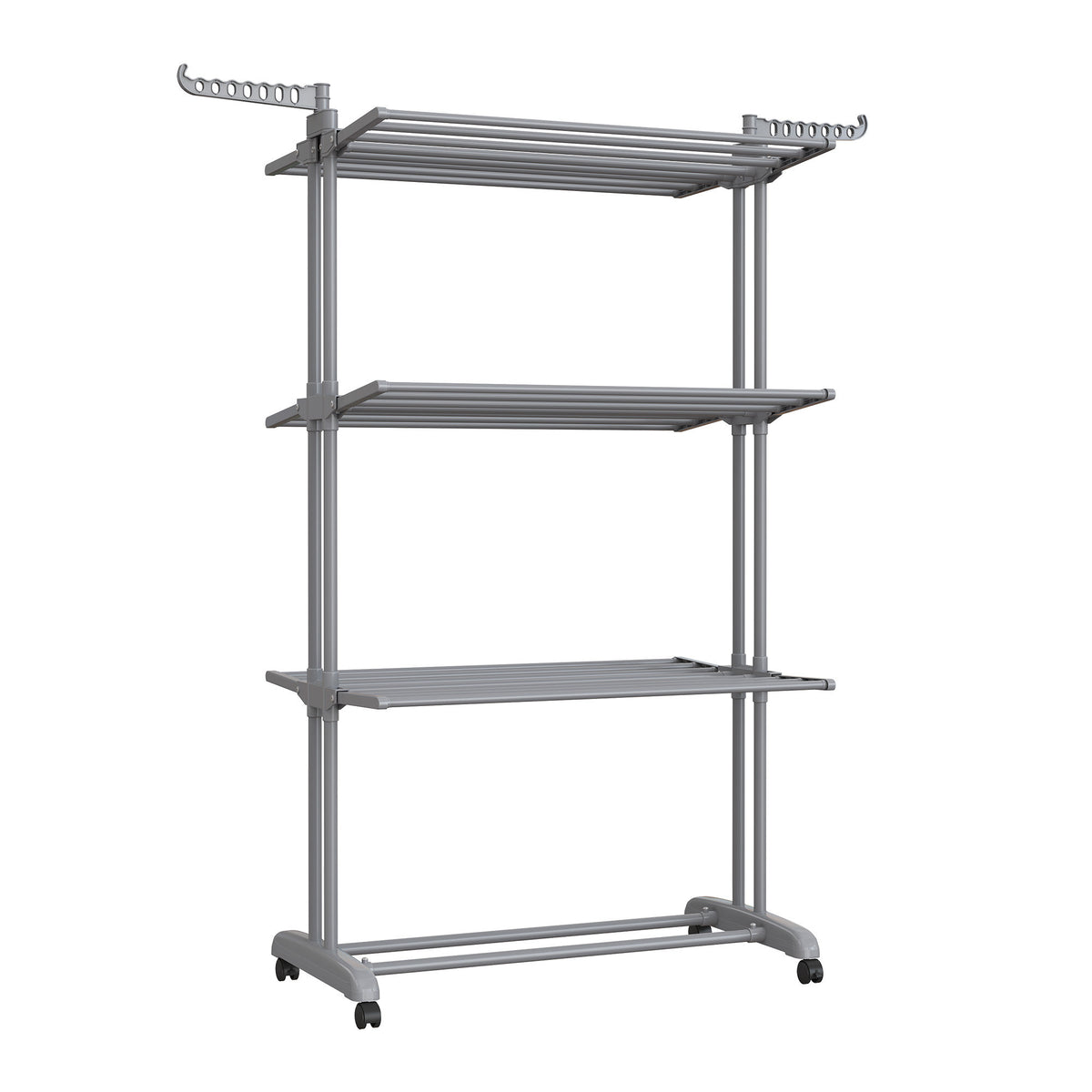 LEDREM 3-Tier Foldable Drying Rack, Stainless Steel Clothes Airer with Folding Wings, Indoor Outdoor Use, Gray