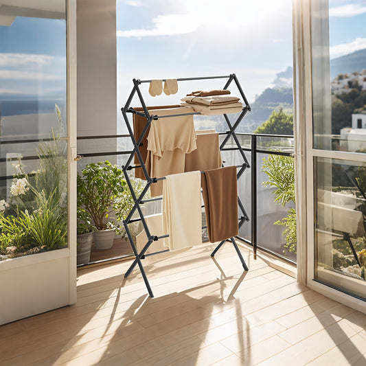Foldable Steel Clothes Drying Rack, 12-Rod Space-Saving Design for Towels,Shoes,Laundry, Easy Assembly Indoor Outdoor Use, Black