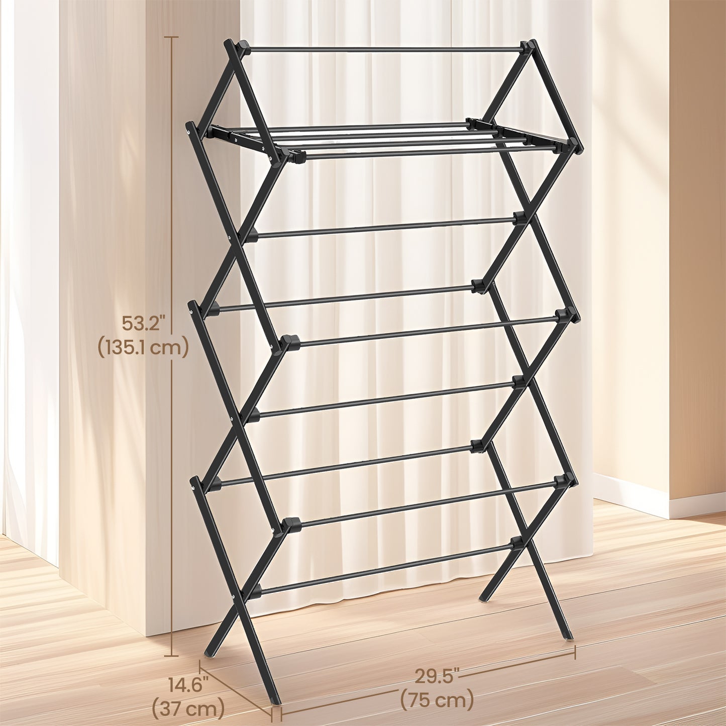 Foldable Steel Clothes Drying Rack, 12-Rod Space-Saving Design for Towels,Shoes,Laundry, Easy Assembly Indoor Outdoor Use, Black