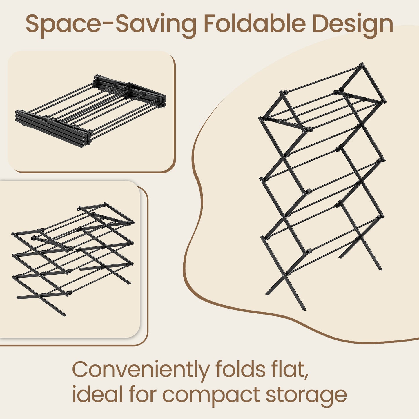 Foldable Steel Clothes Drying Rack, 12-Rod Space-Saving Design for Towels,Shoes,Laundry, Easy Assembly Indoor Outdoor Use, Black