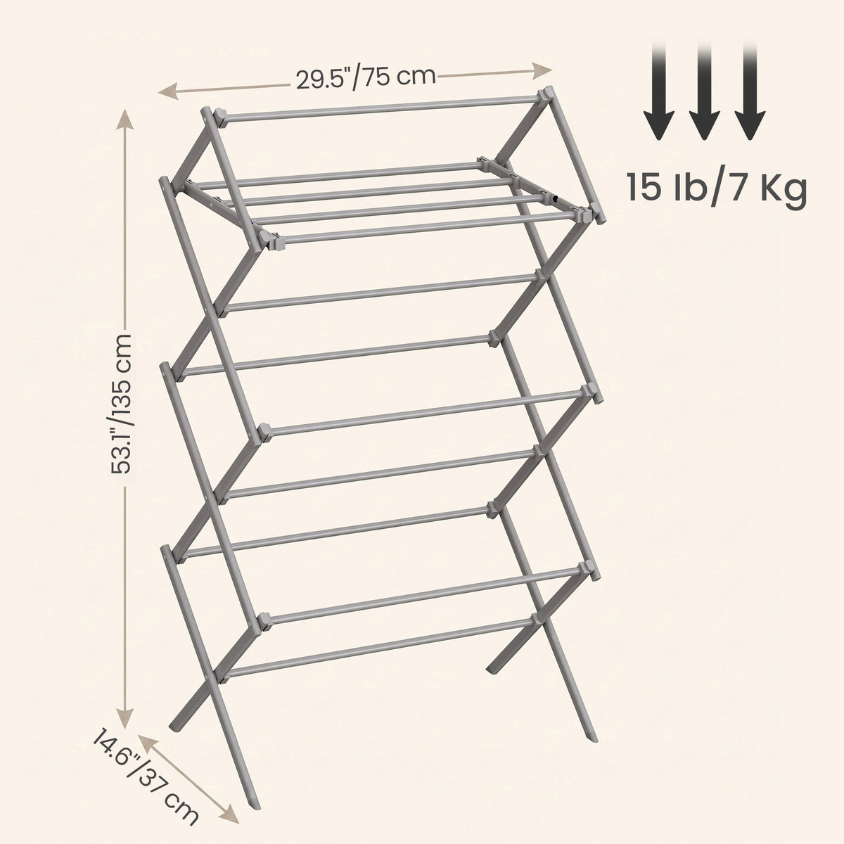 LEDREM Laundry Drying Rack, Foldable Steel Clothes Airer for Indoor or Outdoor Use, Simple Assembly, Gray