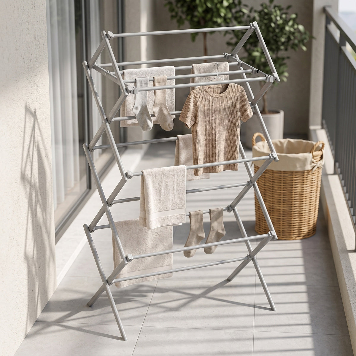 LEDREM Laundry Drying Rack, Foldable Steel Clothes Airer for Indoor or Outdoor Use, Simple Assembly, Gray
