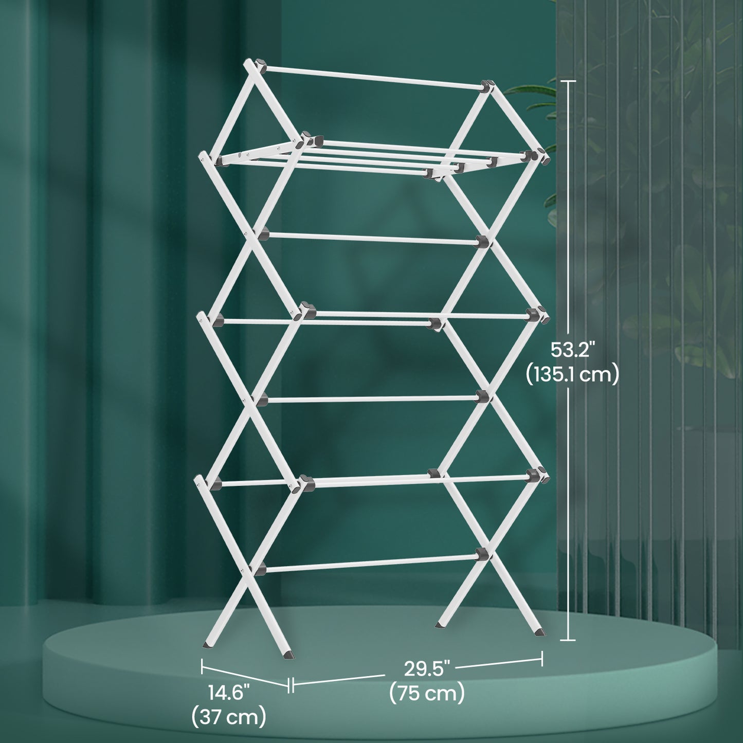 Foldable Steel Clothes Drying Rack, 12-Rod Laundry Airer for Indoor，Outdoor Use, Space-Saving Design, Easy Assembly & Storage, White