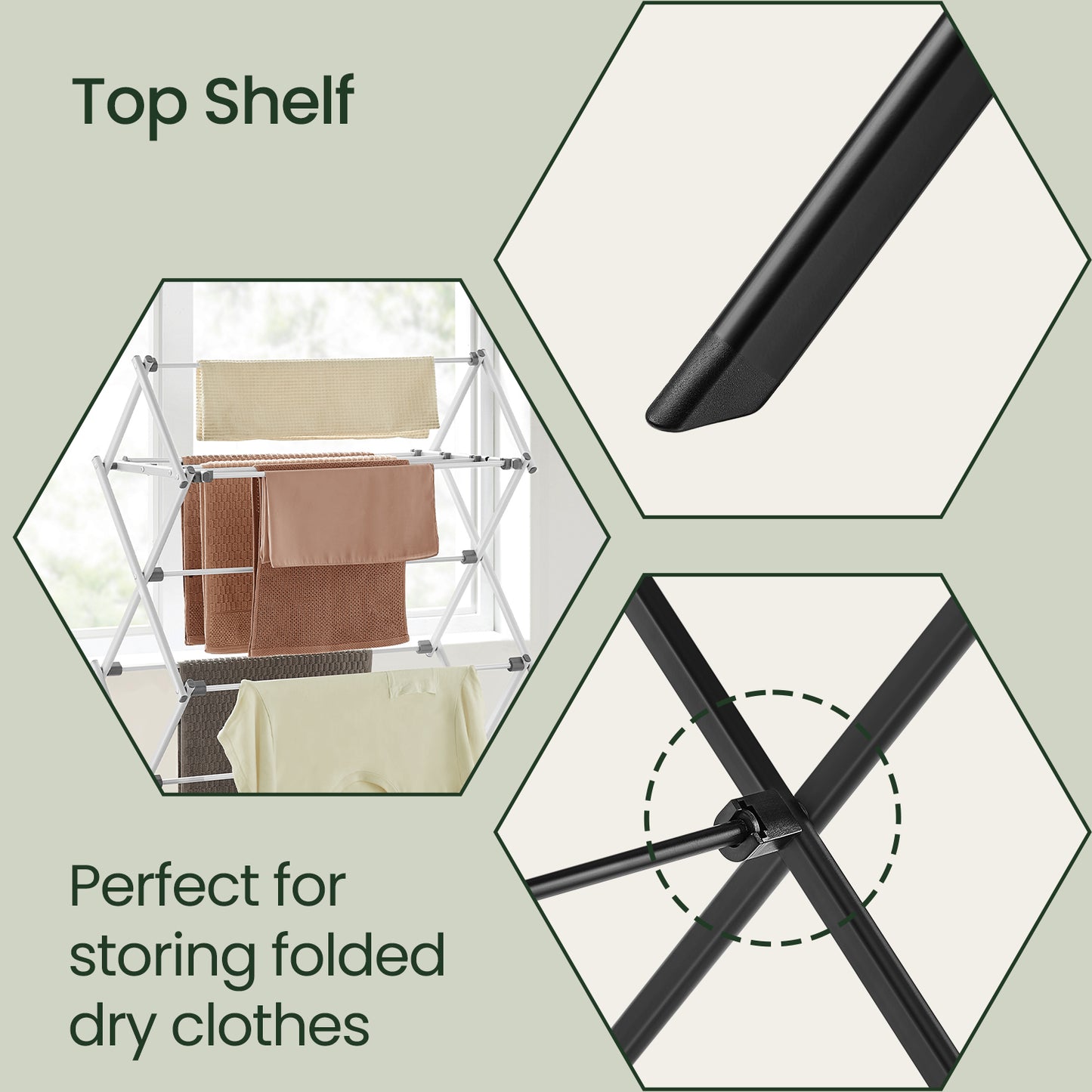 Foldable Steel Clothes Drying Rack, 12-Rod Laundry Airer for Indoor，Outdoor Use, Space-Saving Design, Easy Assembly & Storage, White