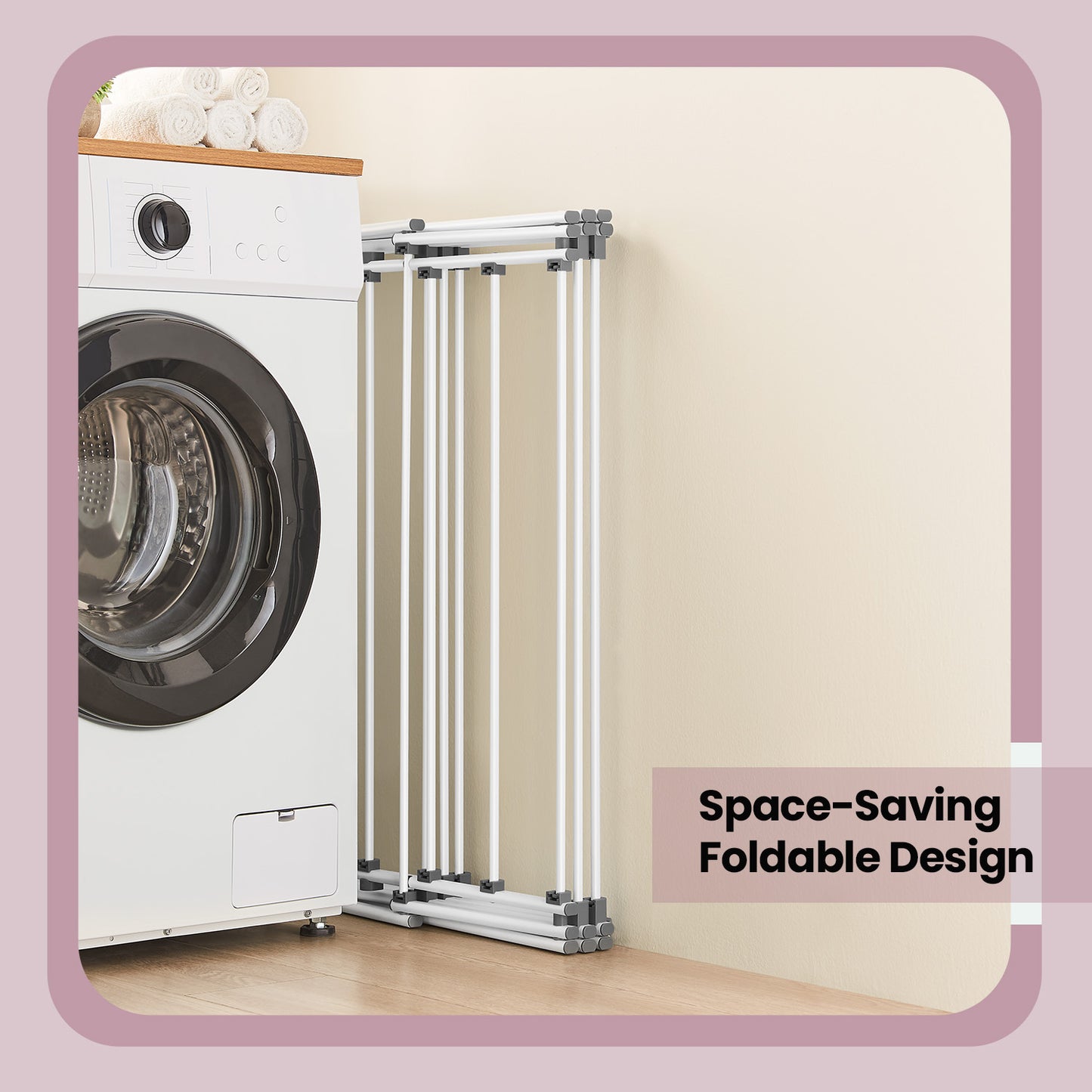 Foldable Clothes Drying Rack, 12 Rod Laundry Airer with Steel Frame, Indoor Outdoor Use, 36.6 x 53.2 Inches, Pearl White