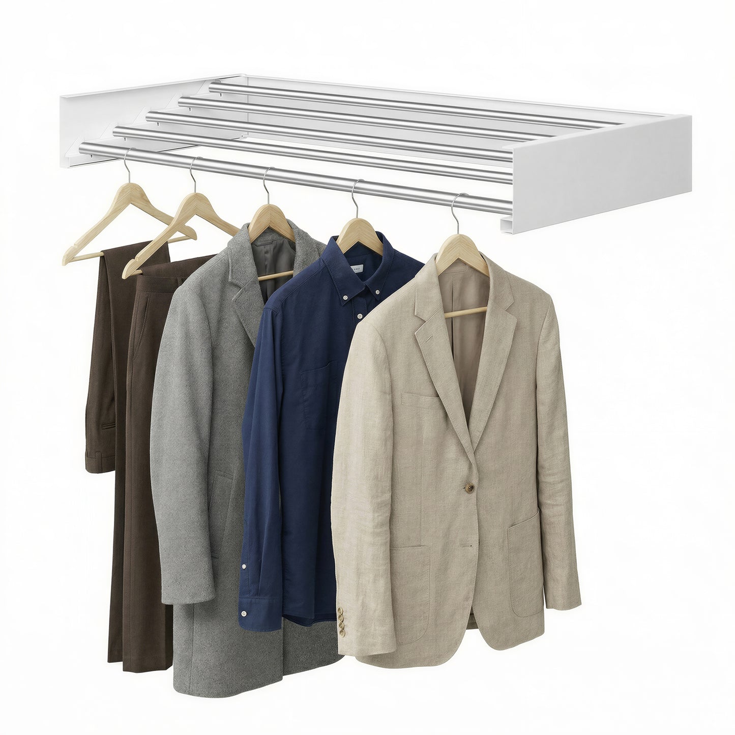 Wall-Mounted Clothes Drying Rack, Foldable Laundry Rack with 6 Rods, 31.5 x 15.7 x 4.1 Inches, White and Gray