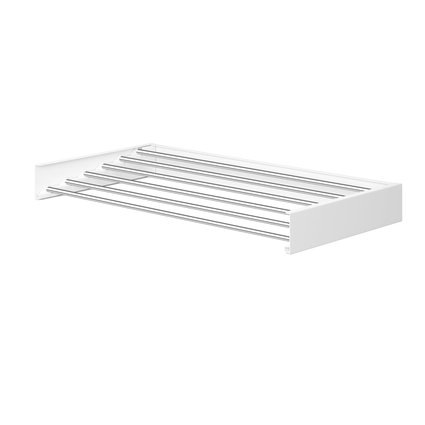 Wall-Mounted Foldable Clothes Drying Rack with Storage Shelf & 5 Hanging Rods, Magnetic Design, for Laundry Room Bathroom, Matte White & Silver