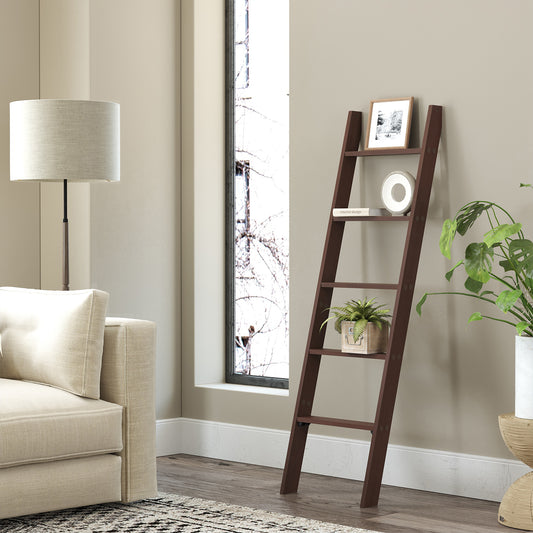 5-Tier Farmhouse Blanket Ladder, Decorative Storage Shelf with Felt Pads, Multi-Functional Display Rack, Maroon Brown