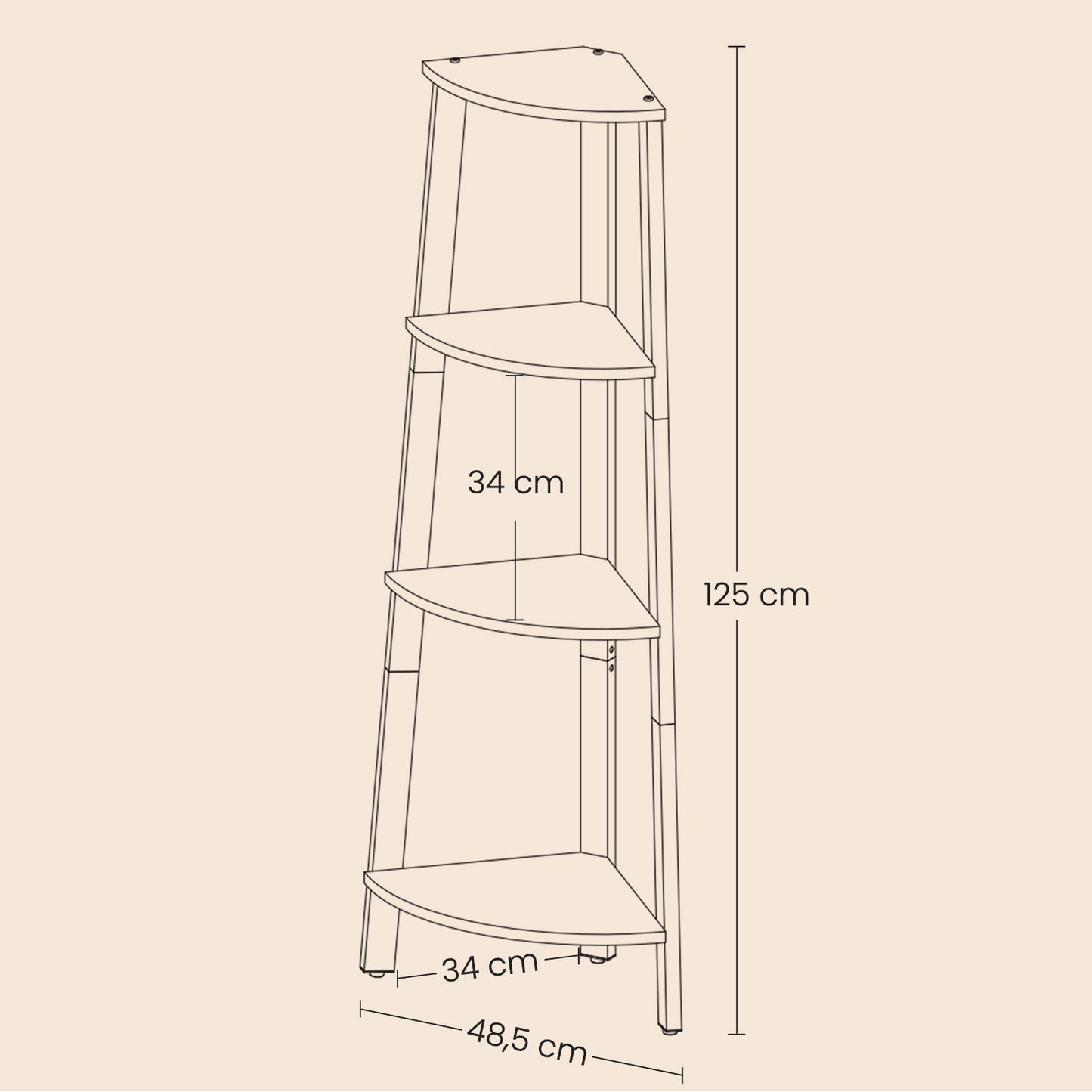 Corner Shelf Stand - 4-Tier Industrial Bookshelf, Space-Saving Design, 49.2" Tall, Charcoal Gray and Matte Black