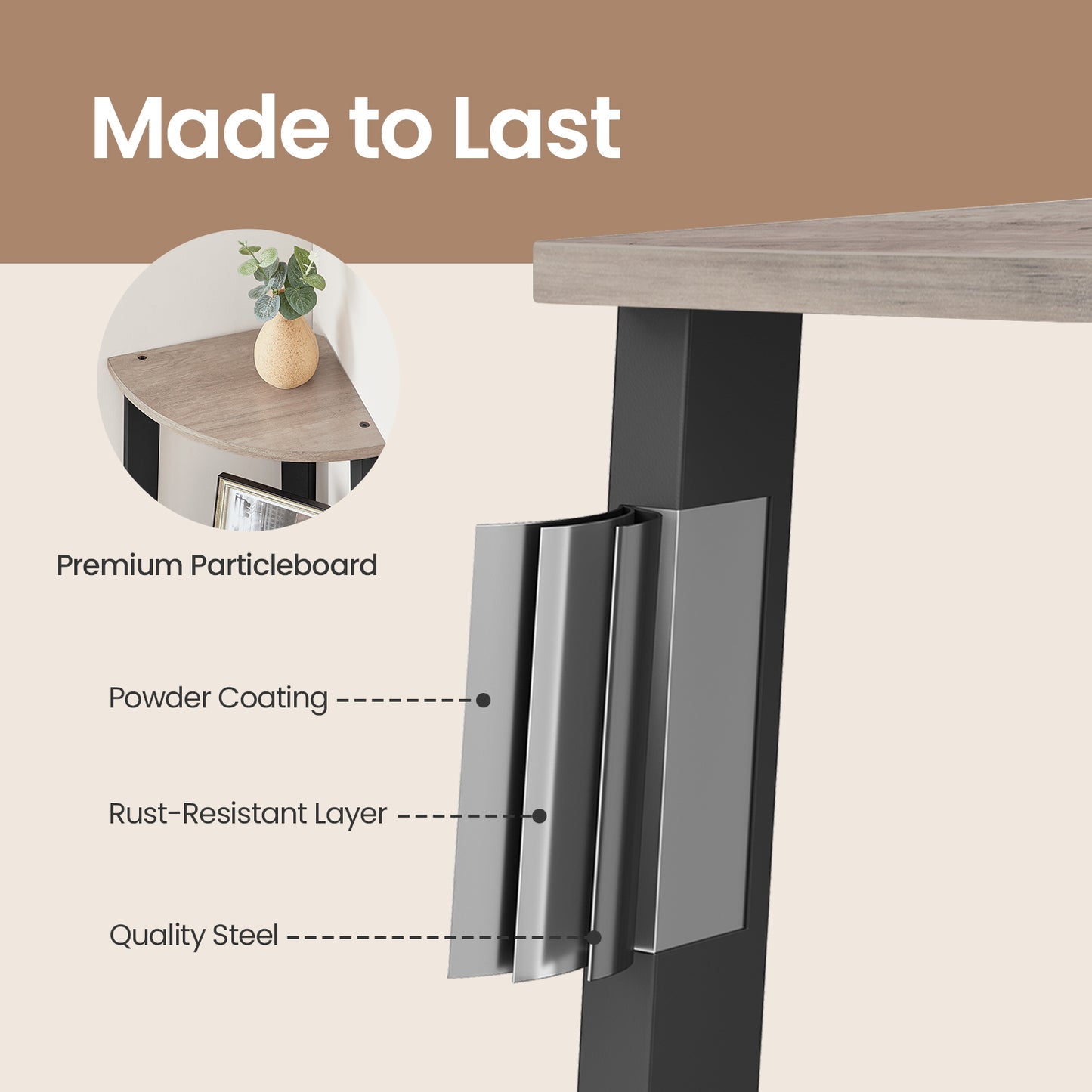 Corner Shelf Stand - 4-Tier Industrial Ladder Shelf, Space-Saving Design for Plants, Books, Easy Assembly, Greige and Black