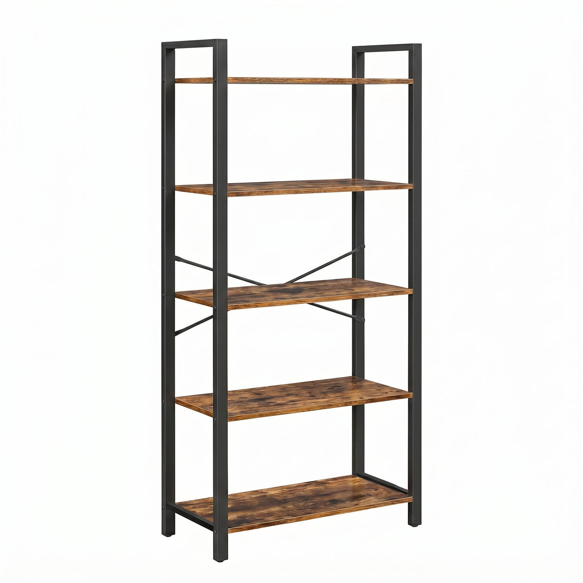 LEDREM 5-Tier Bookshelf, Modern basic Storage Shelf for Living Room, 26 x 11.8 x 59.9 inches, Tan and Black