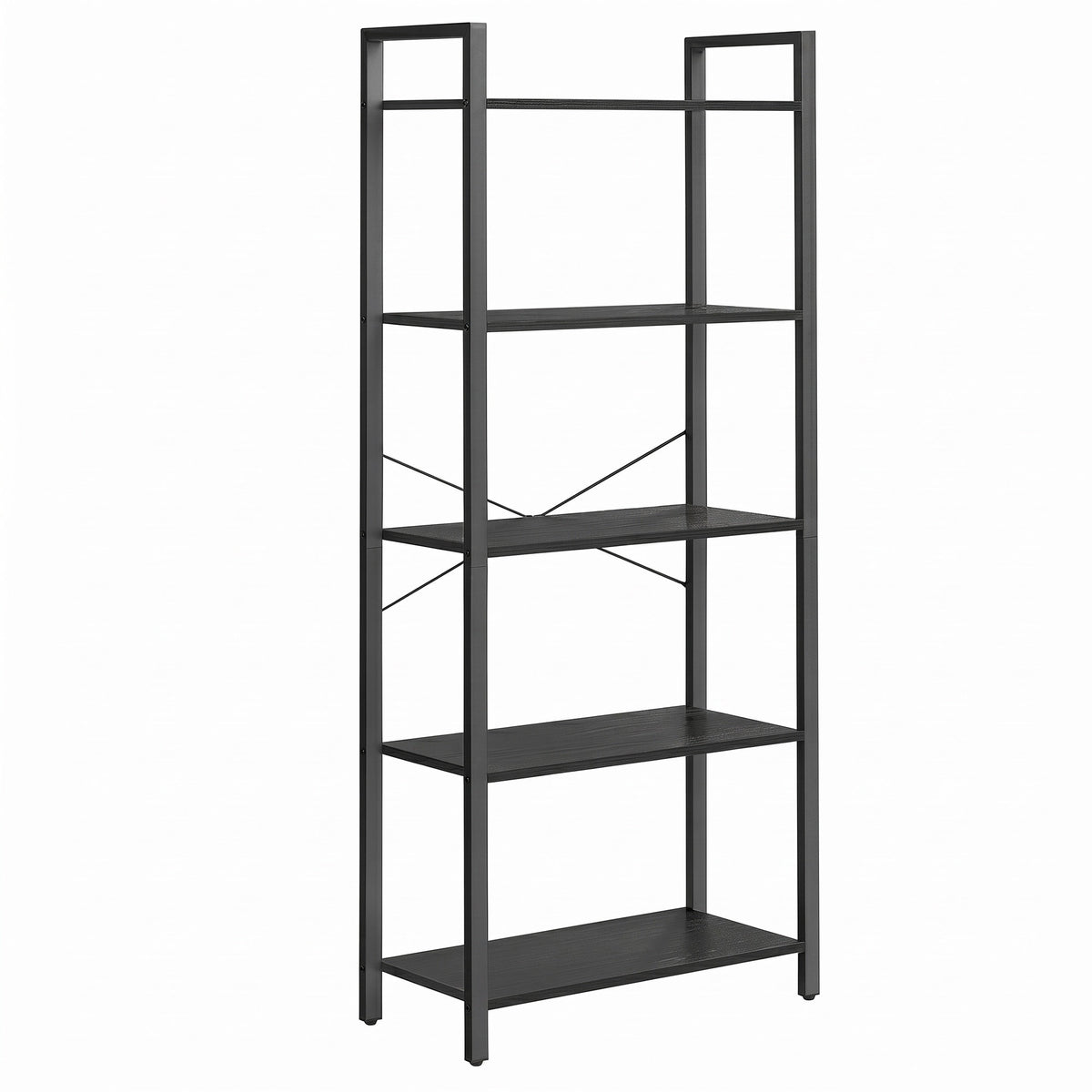 LEDREM 5-Tier Bookshelf, Bookcase, Shelving Unit, for Office, Study, Living Room, Bedroom, 64 x 30 x 152.5 cm, Modern basic, Black