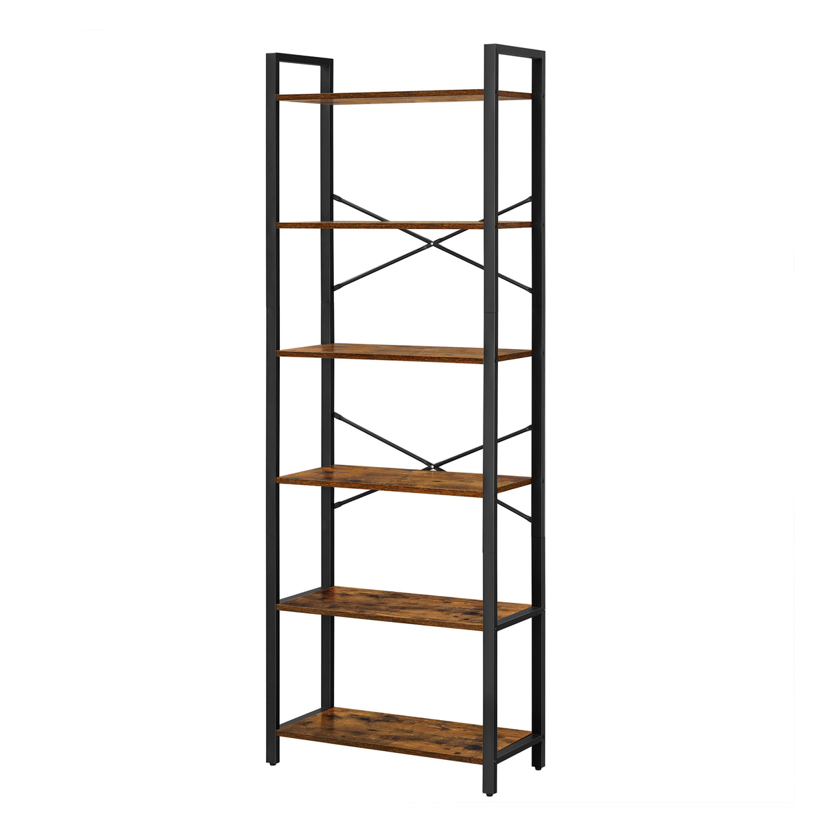 LEDREM 6-Tier Bookshelf, Bookcase, Shelving Unit, for Office, Study, Living Room, Bedroom, 30 x 66 x 186 cm, Industrial, Greige and Black