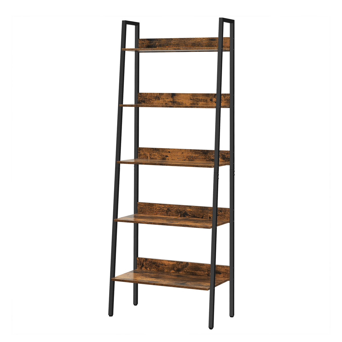 LEDREM 5 Tier Storage Rack, Industrial Bookcase with Steel Frame, Freestanding Shelf for Living Room or Kitchen, Easy Assembly, Rustic Brown and Matte Black