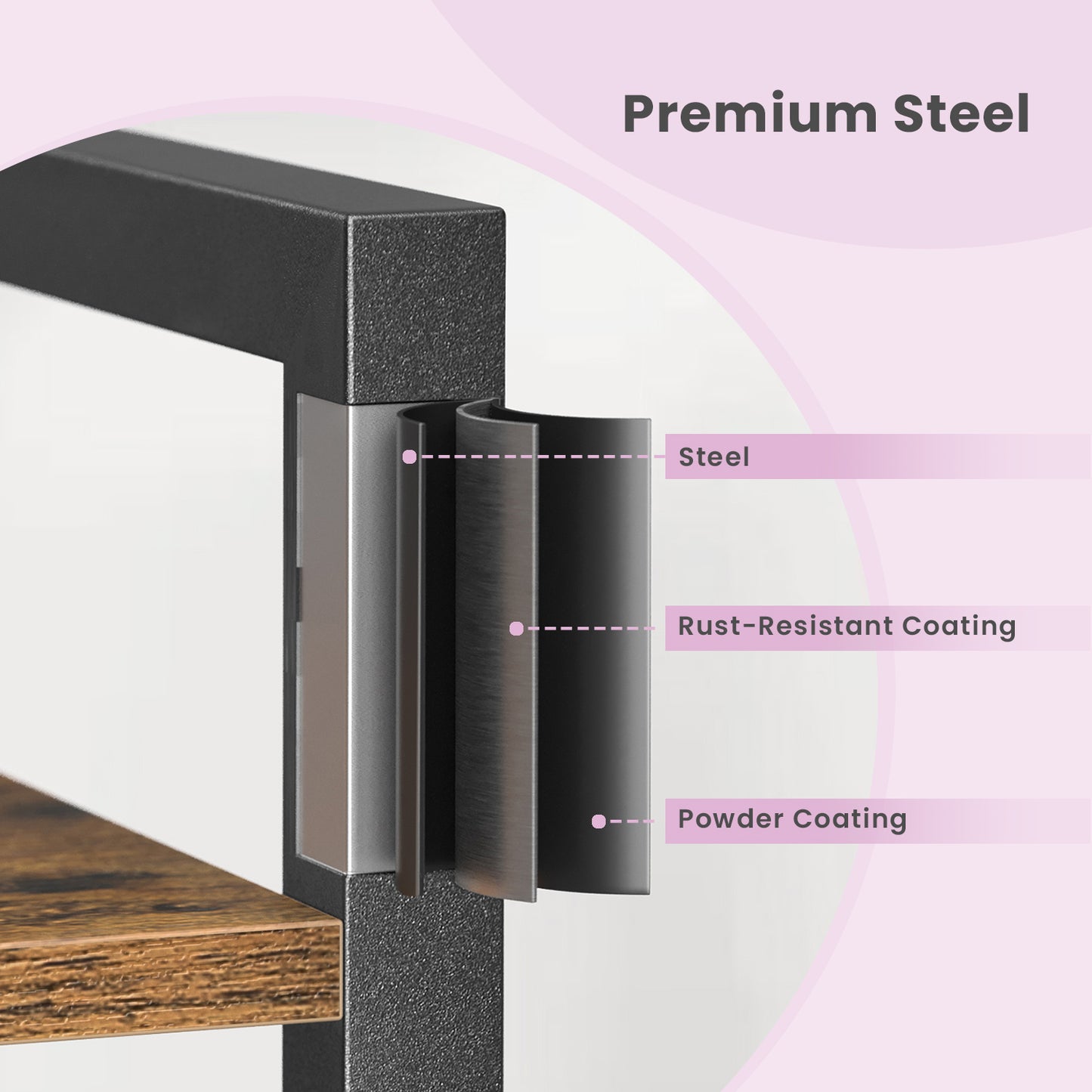 5-Tier Industrial Bookshelf - Steel Frame & Particleboard, 91.5lb Capacity, Space-Saving Design, Wall-Mountable, Rustic Brown and Black