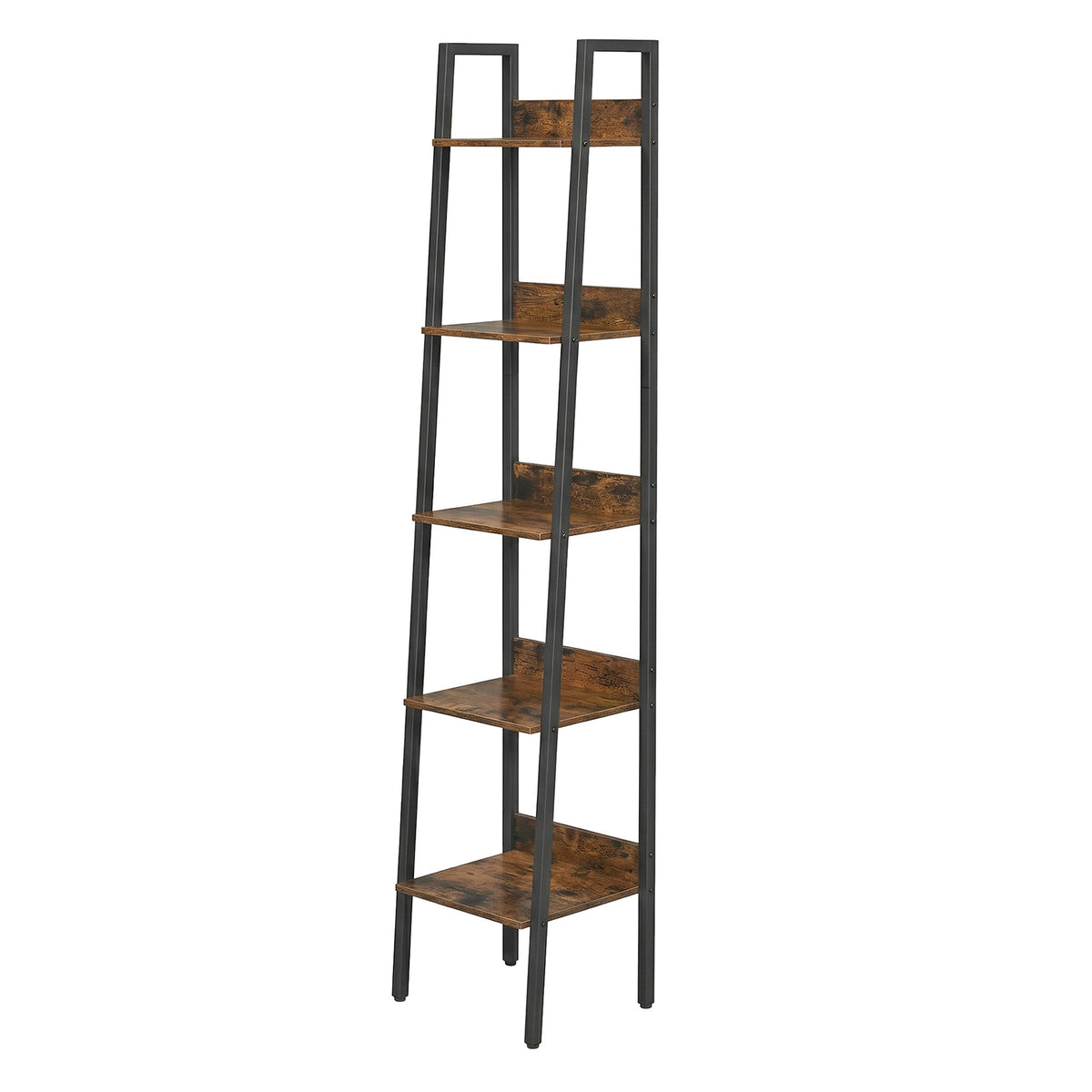 LEDREM Ladder Shelf, 5-Tier Narrow Shelf, Bookshelf for Home Office, Living Room, Bedroom, Kitchen, Tan and Black