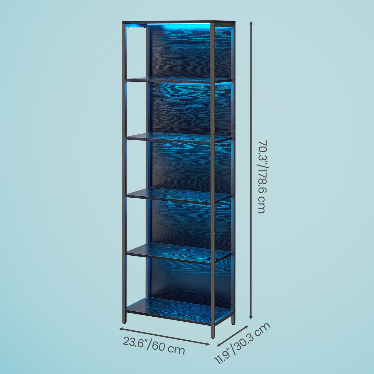 LEDREM 6-Tier LED Bookshelf, Tall Storage Shelving Unit with Lights, 23.6 x 11.9 x 70.1 Inches, Black