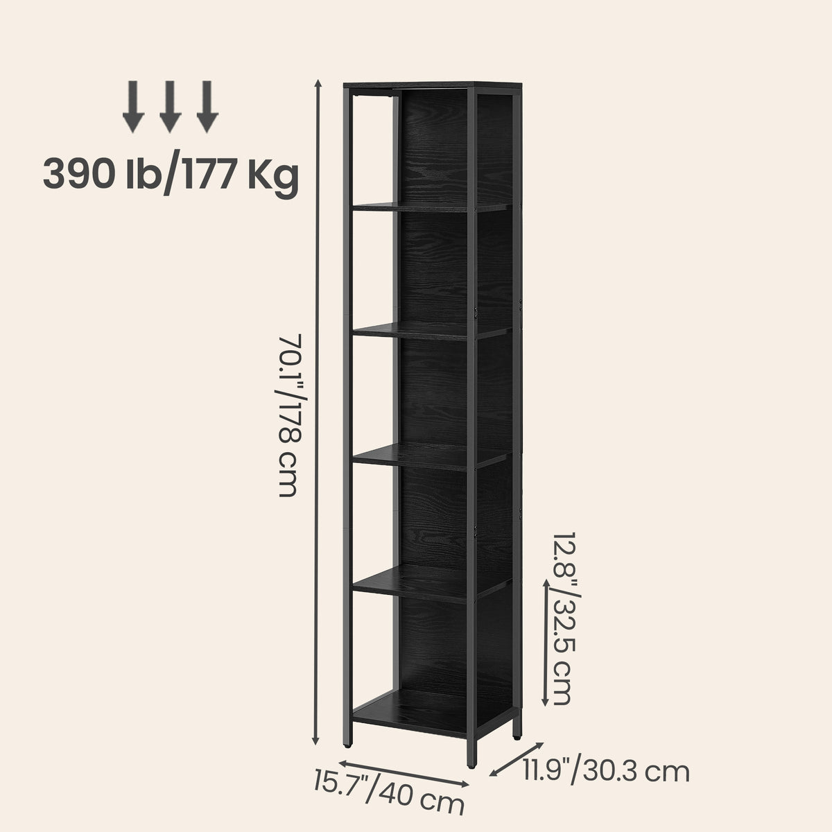 LEDREM 6-Tier LED Bookshelf, Tall Storage Shelving Unit with Lights, 15.7 x 11.9 x 70.1 Inches, Black