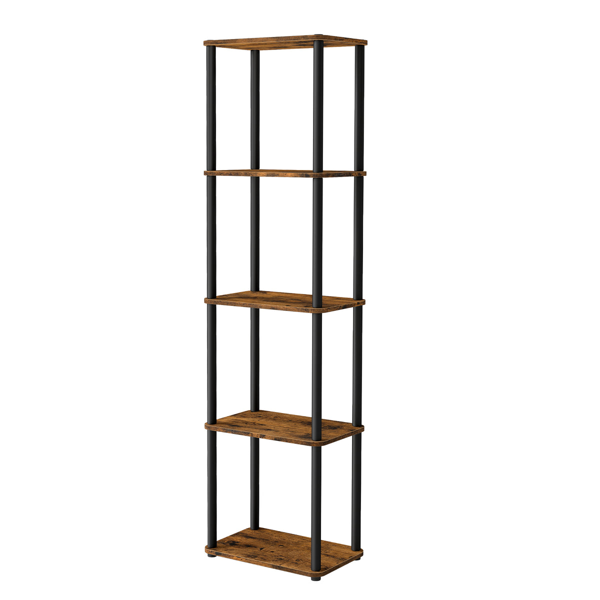 5-Tier Shelf with Toolless Assembly, Standing Bookshelf for Living Room Bedroom Kitchen, Slim Profile, Rustic Brown and Ink Black