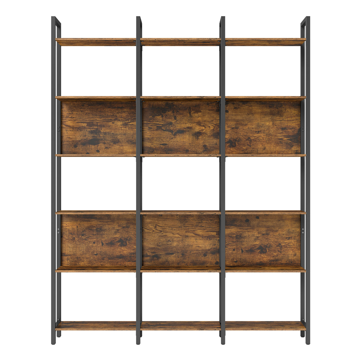 6-Tier Bookshelf, Industrial Bookcase with Steel Frame, Large Storage Shelf for Living Room Home Office Bedroom, Rustic Brown and Ink Black