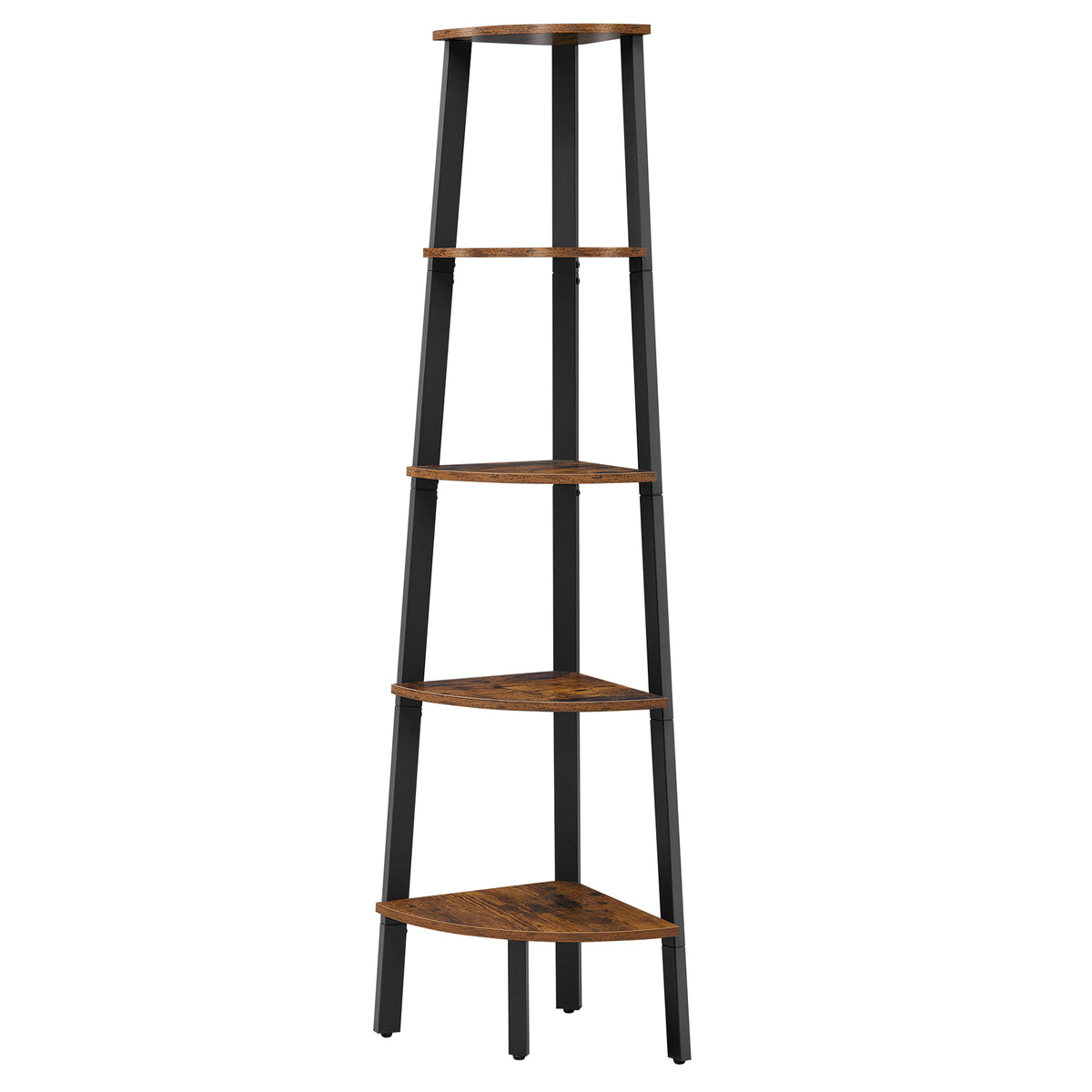 LEDREM 5-Tier Corner Bookshelf, Plant Stand Display Shelf, 14.7 x 14.7 x 62.6 Inches, Yellowish Brown and Black