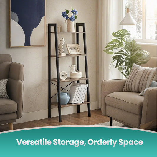 4-Tier Ladder Shelf - Heavy Duty Steel Frame, Space-Saving Storage Rack for Home, Office, Quick Assembly, Heather Greige and Black