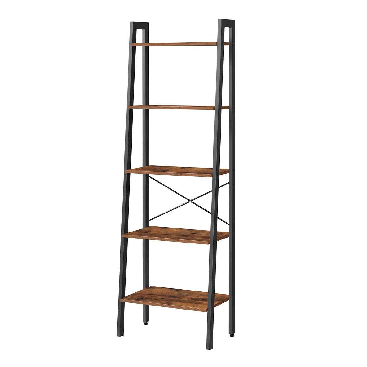 LEDREM Ladder Shelf, 5-Tier Bookshelf, Storage Rack, Bookcase, for Living Room, Kitchen, Bedroom, Rustic Brown and Matte Black