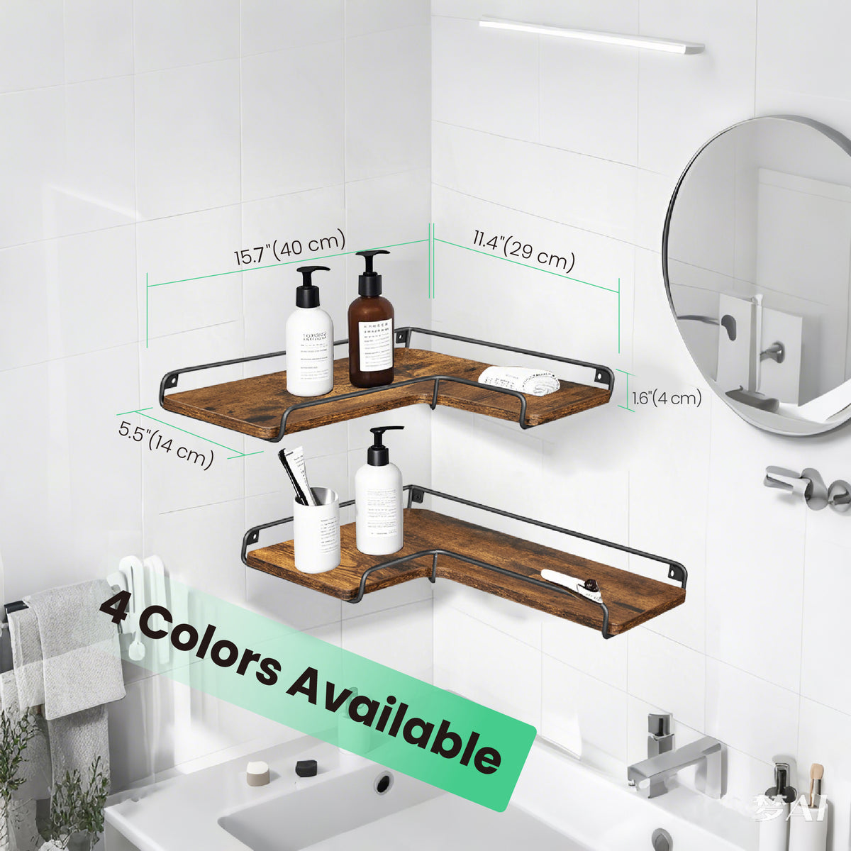 LEDREM Floating Shelves, Set of 2 Corner Shelves, L-Shaped Wall Shelf, Modern Basic Style, for Living Room, Bedroom, Kitchen, Rustic Brown and Matte Black