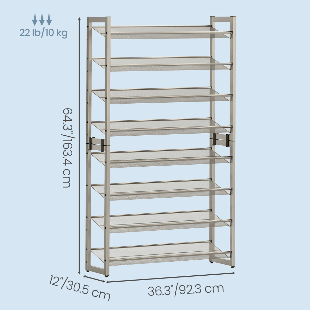 LEDREM 8-Tier Shoe Storage Rack, Garage Metal, 2-Piece Set, Adjustable Flat or Angled Shelves, Holds 32–40 Pairs, Beige