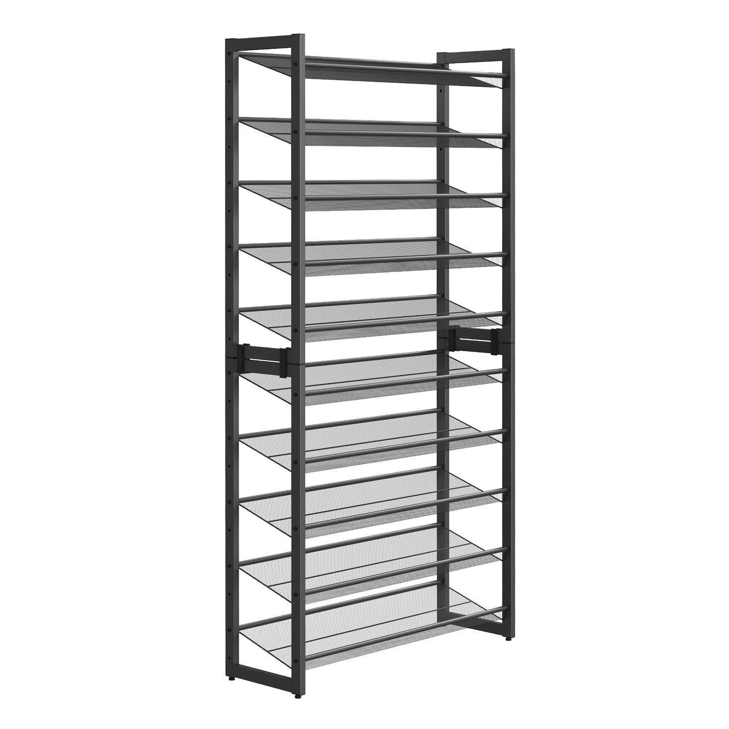 10-Tier Shoe Rack, Set of 2 Stackable 5-Tier Metal Shelves, Adjustable Flat or Angled, Holds 40-50 Pairs, Ink Black